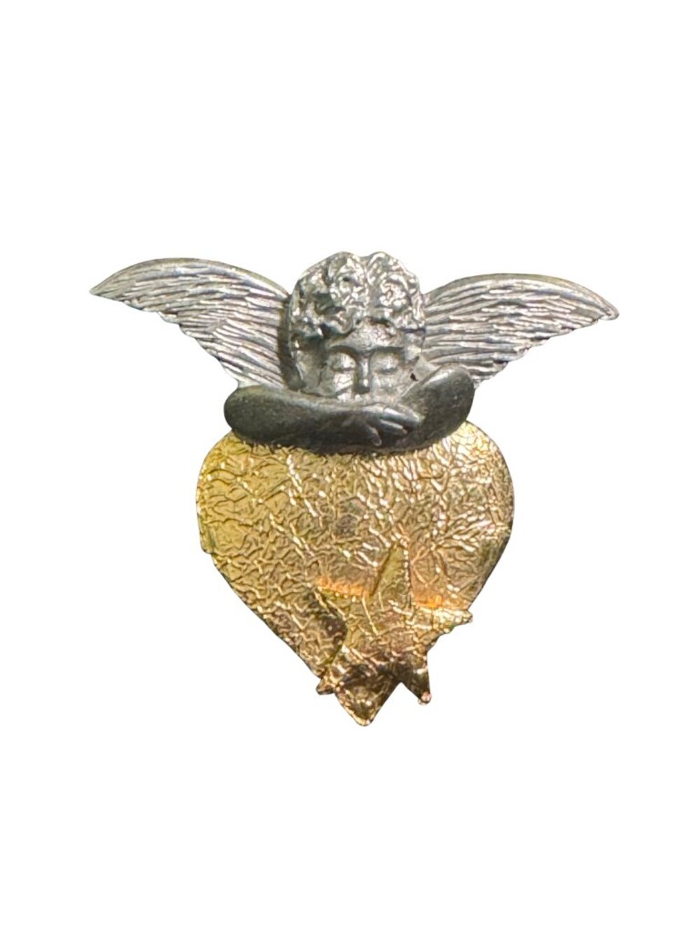 Vintage Signed Ultra Crafts Cherub Heart Brooch Cupid Angel Gold & Silver-Tone